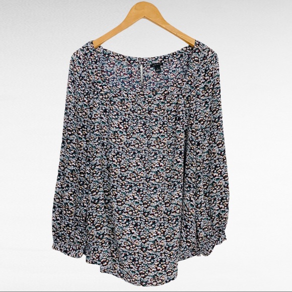Ann Taylor | Floral Square Neck Long Sleeve Boho Chic Peasant Prairie Blouse - Picture 8 of 10